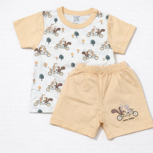 Cucumber Baby Cute Animal Bicycle Print T-Shirt & Shorts Set  - Cutypi