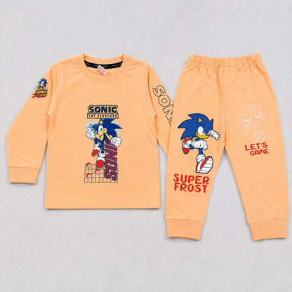 Boys Sonic Print Full Sleeve T-Shirt & Jogger Set – Casual Wear Orange
