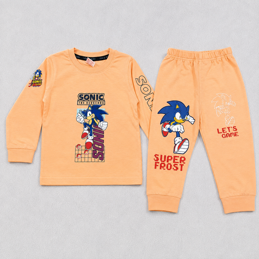 Boys Sonic Print Full Sleeve T-Shirt & Jogger Set – Casual Wear Orange