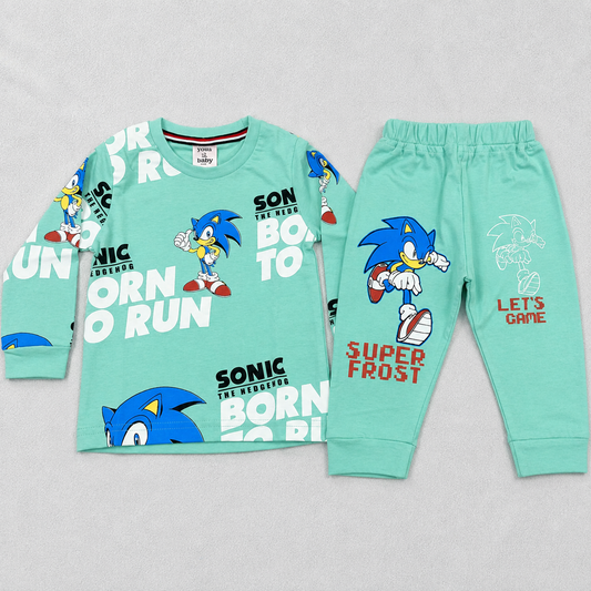 Boys Sonic Print Full Sleeve T-Shirt & Jogger Set – Casual Wear
