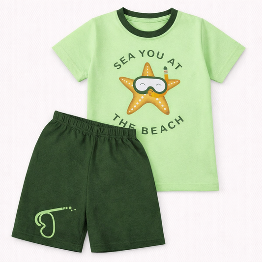 Baby Boys Wave Print T-Shirt & Shorts Set Cotton Summer Outfit