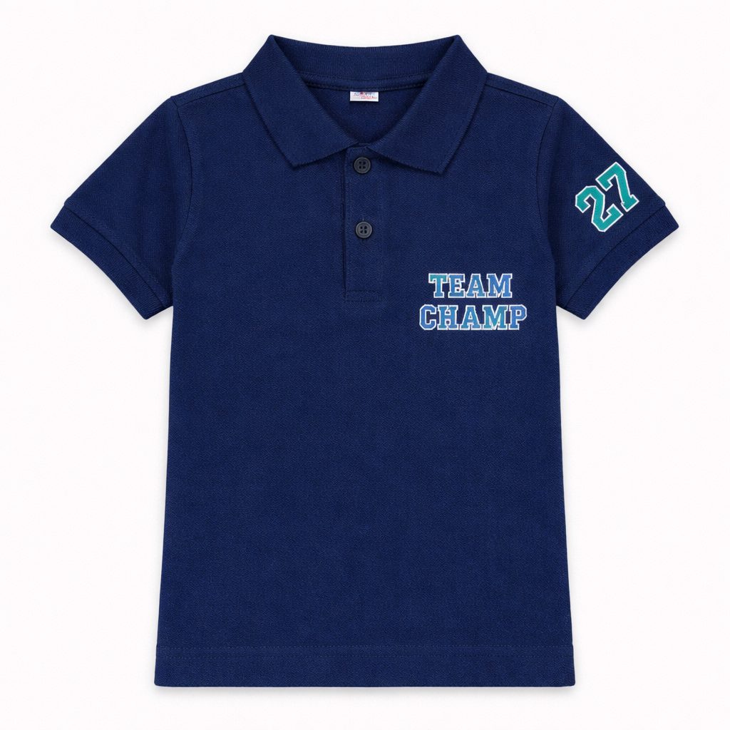 Zero Kids Navy Blue Polo T-Shirt Team Champ Cotton Collared Casual Wear - Cutypi