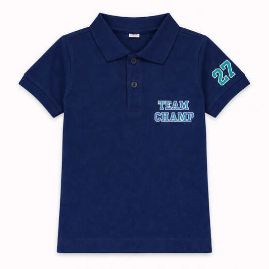 Zero Kids Navy Blue Polo T-Shirt Team Champ Cotton Collared Casual Wear - Cutypi