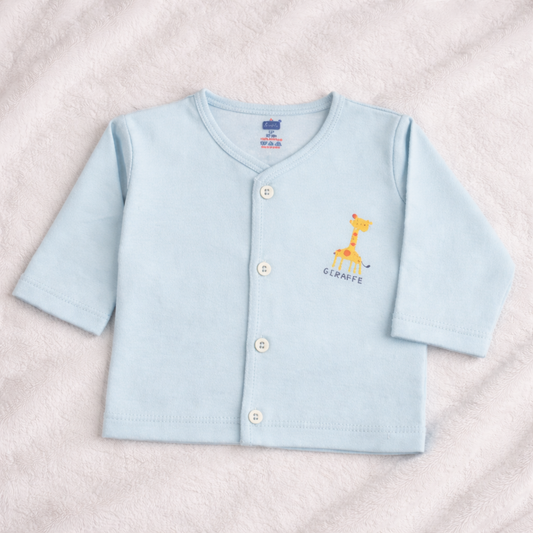 Simply Pastel blue baby fleece cardigan with giraffe print - Cutypi
