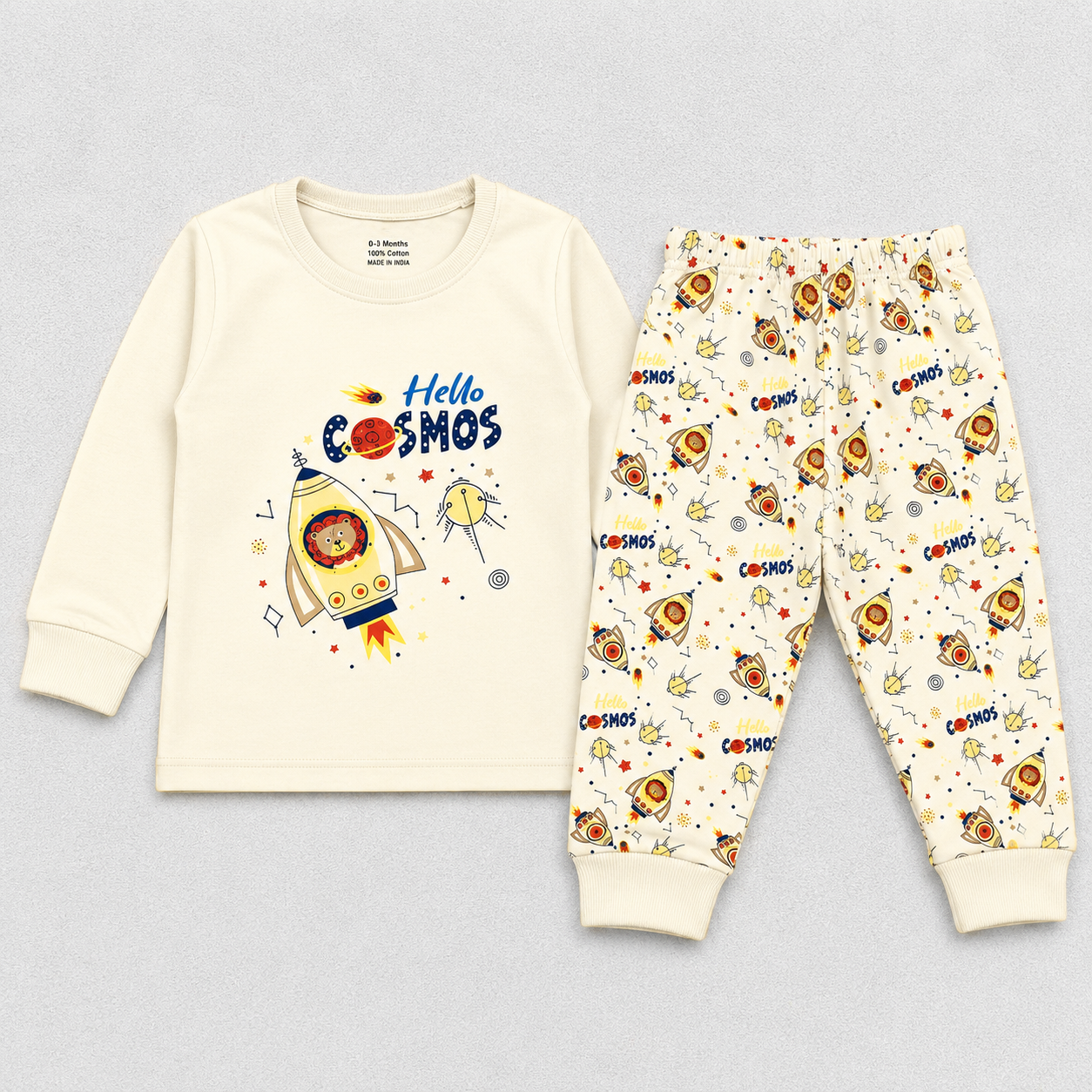 Cucumber Boys Cotton Suit Set – Hello Cosmos Printed Full Sleeve Top & Pajama