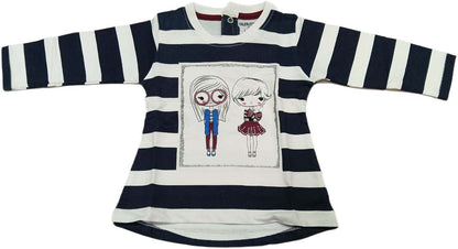 Cucumber Cute Girls Printed Striped Dress with Leggins- Dark Blue