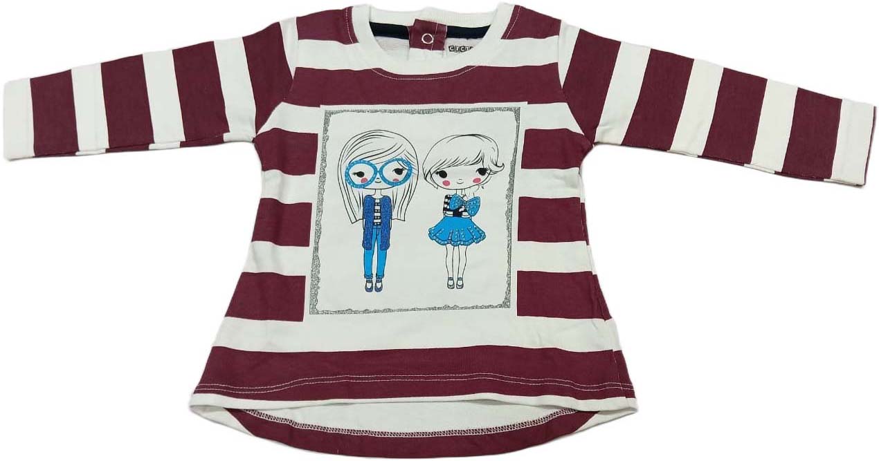 Cucumber Cute Girls Printed Striped Dress with Leggins- Maroon