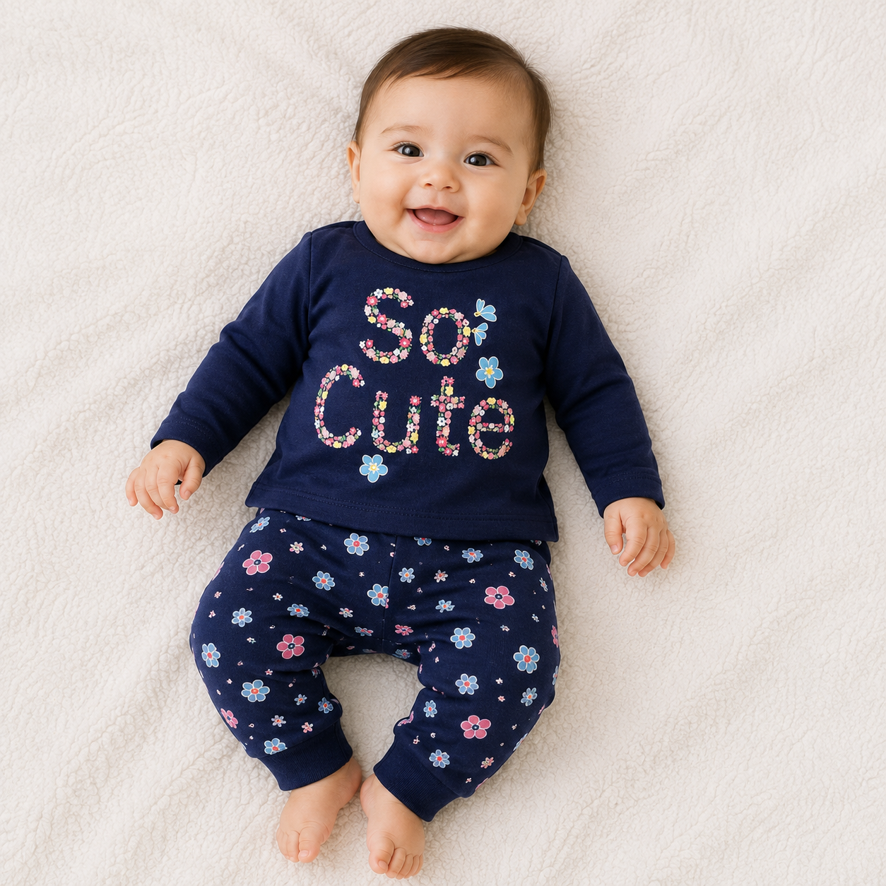 Cucumber Baby Girl Cotton Suit Set Blue So Cute Top and Floral Pajama Set