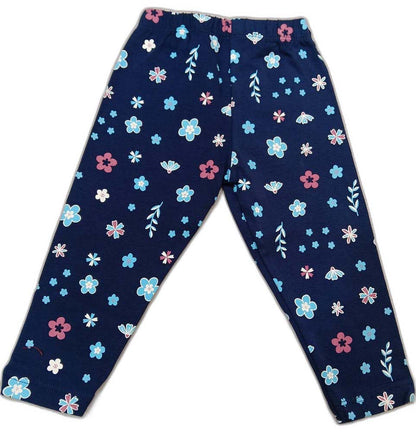 Cucumber Cute Girls Printed A-Line Dress with Leggins- Dark Blue