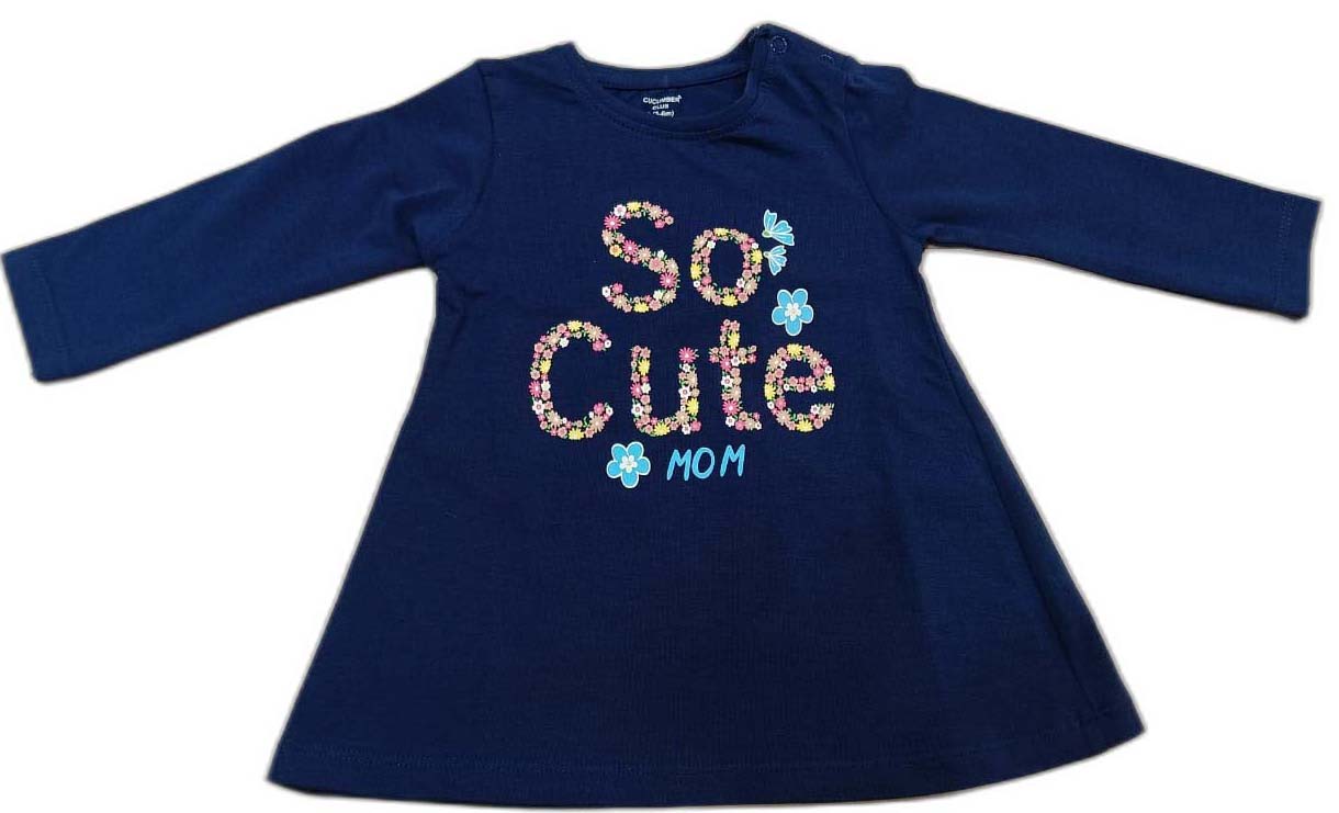 Cucumber Cute Girls Printed A-Line Dress with Leggins- Dark Blue