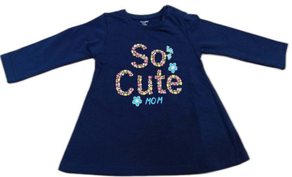 Cucumber Cute Girls Printed A-Line Dress with Leggins- Dark Blue