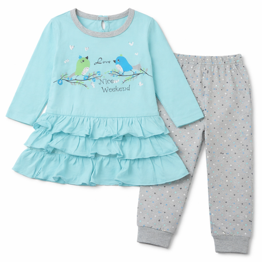 Cucumber Cucumber Girls Mint Green Frill Printed A-Line Dress - Cutypi