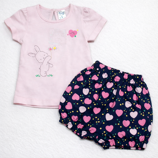 Baby Girls Rabbit Printed Top & Shorts Set – Cute & Comfortable Summer Wear