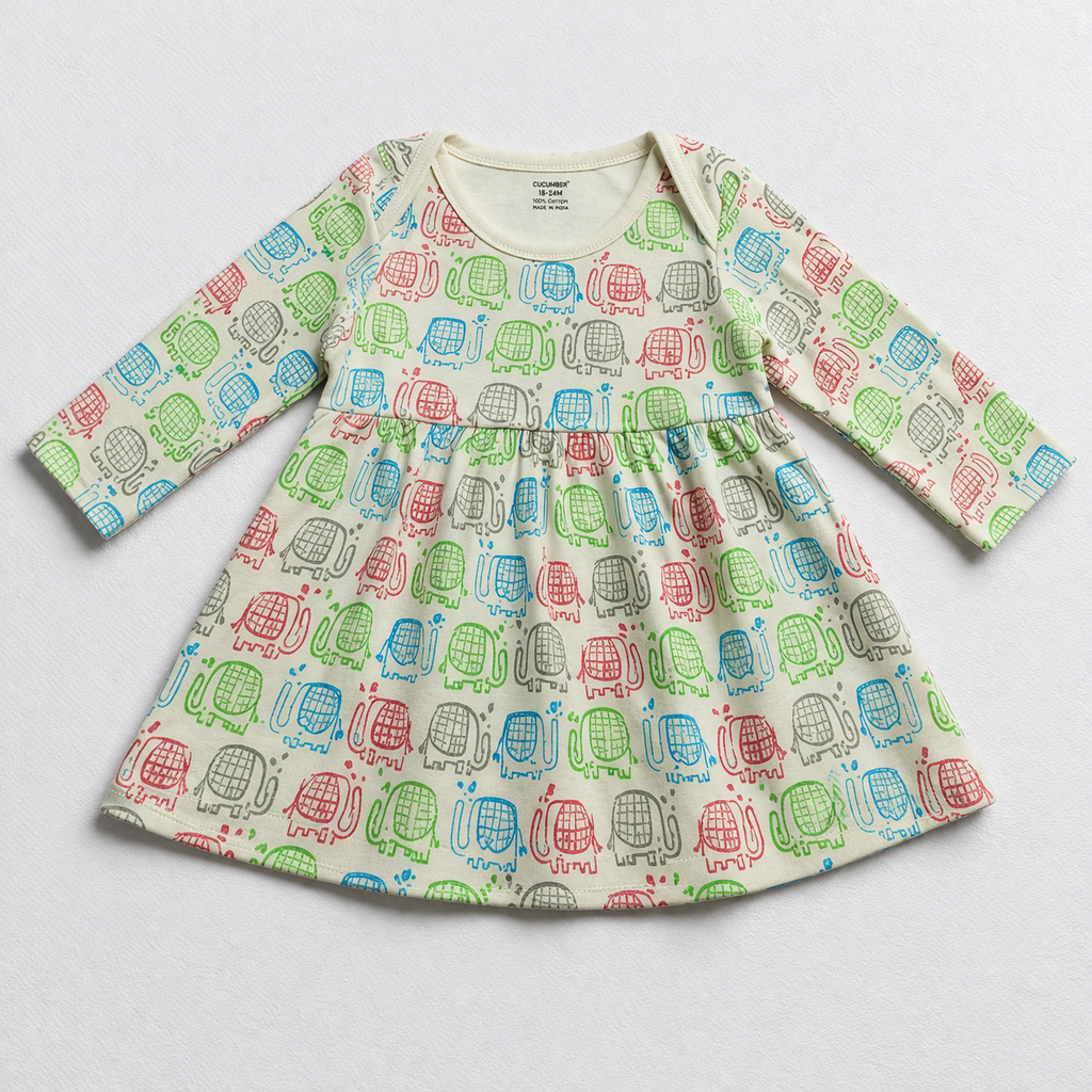 Cucumber Cucumber Girls Full Sleeves Cotton Knee Length Casual Frock - Green - Cutypi