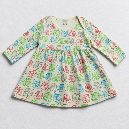 Cucumber Cucumber Girls Full Sleeves Cotton Knee Length Casual Frock - Green - Cutypi