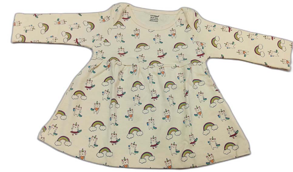 Cucumber Girls Full Sleeves Cotton Knee Length Casual Frock - Light Yellow