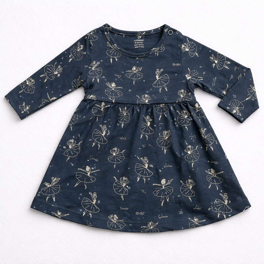 Cucumber Full Sleeves Printed Frock - Gray