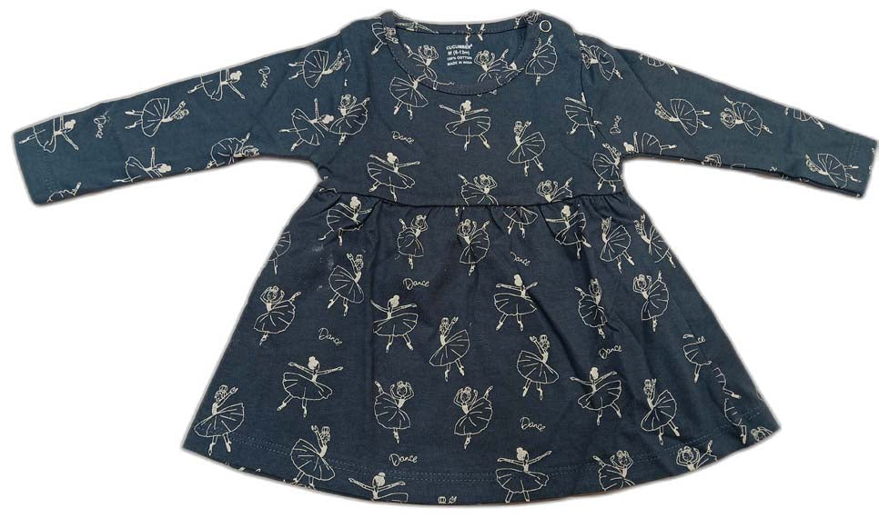 Cucumber Full Sleeves Printed Frock - Gray