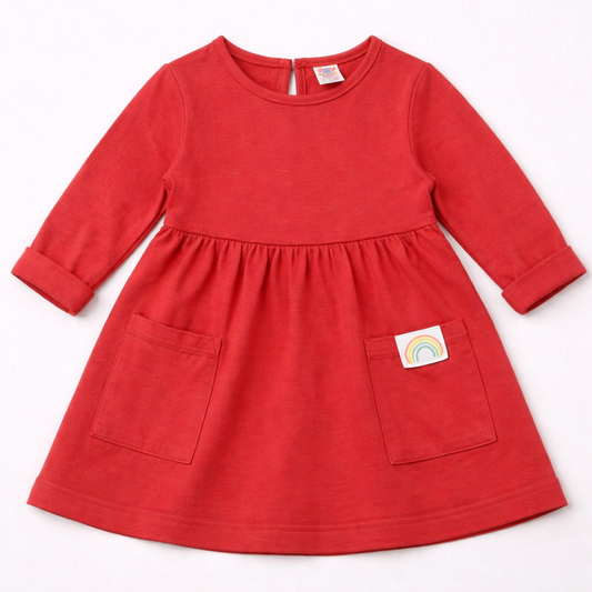 Zero Full Sleeves Frock - Red