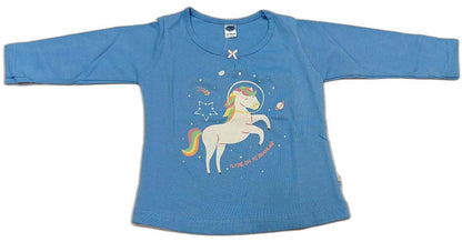 Girl Full Sleeves Unicorn Print Suit - Blue