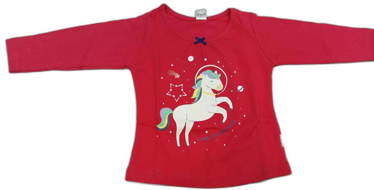 Girl Full Sleeves Unicorn Print Suit - Red