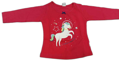 Girl Full Sleeves Unicorn Print Suit - Red
