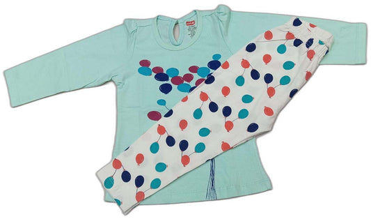 Lovlap Girl Full Sleeves Baloon Print Suit - Mint Green