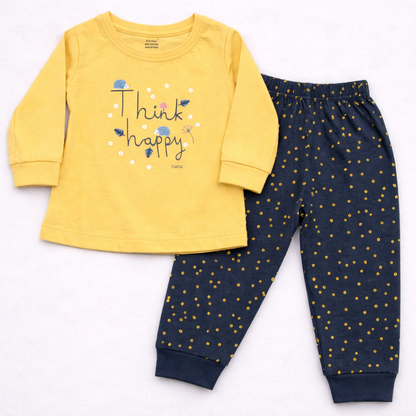 Cucumber Baby Cotton Suit Set Yellow Think Happy Top and Printed Pajama Set - Cutypi