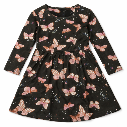 Baby Girl Full Sleeves Floral Print Frock - Black