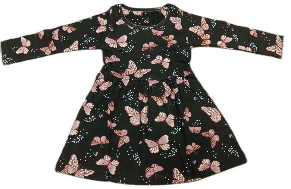 Baby Girl Full Sleeves Floral Print Frock - Black