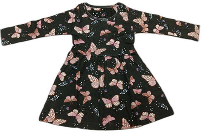Baby Girl Full Sleeves Floral Print Frock - Black