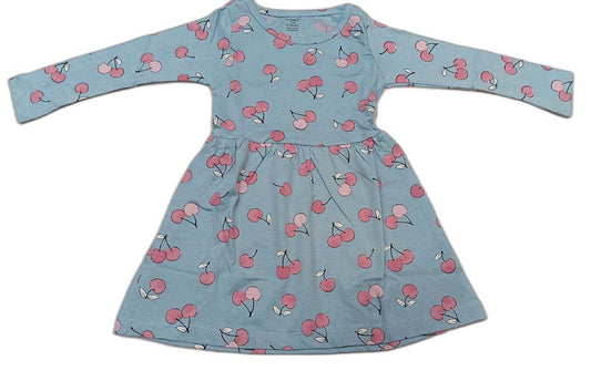 Baby Girl Full Sleeves Floral Print Frock - Sky Blue