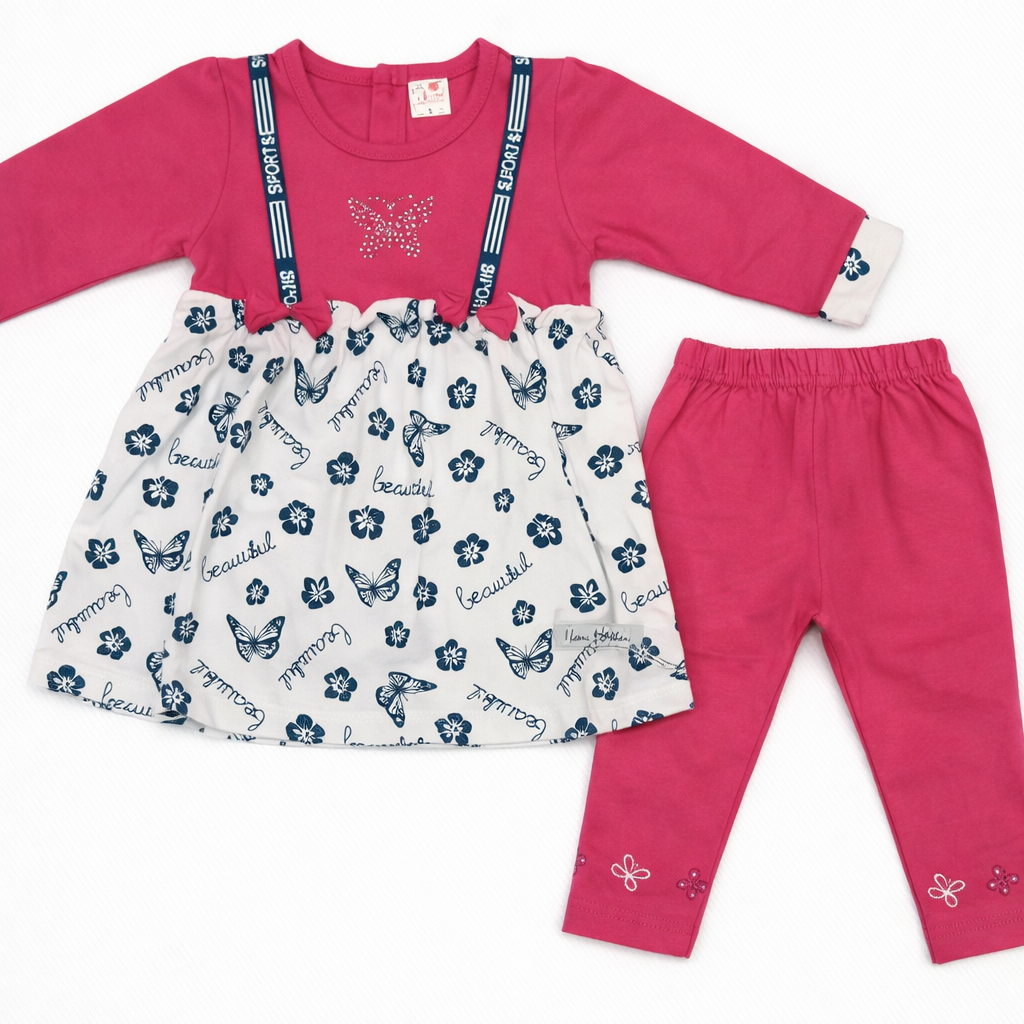 Lovmom Baby Girls Pink Printed Tunic Top with Leggings Set Stylish Casual Outfit - Cutypi