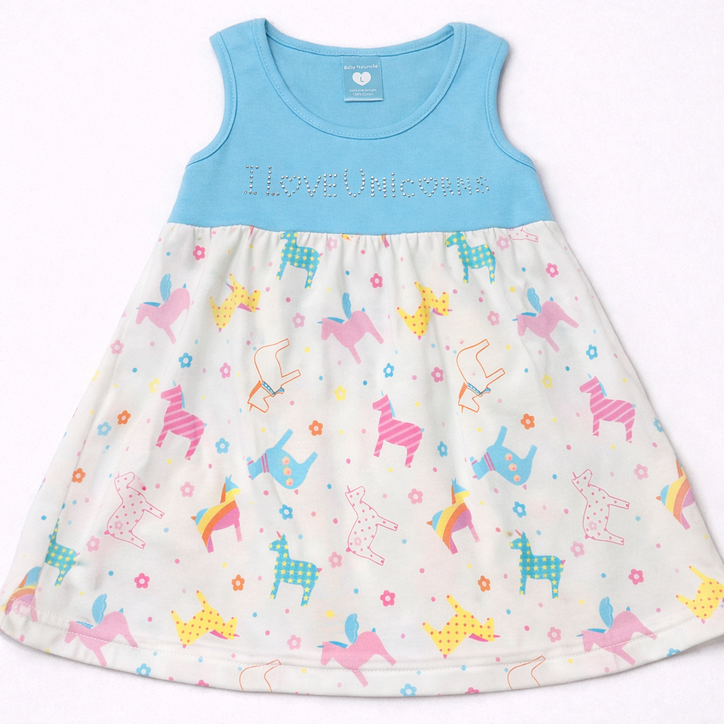 Baby Girls Unicorn Print A-Line Dress - Blue