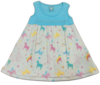 Baby Girls Unicorn Print A-Line Dress - Blue
