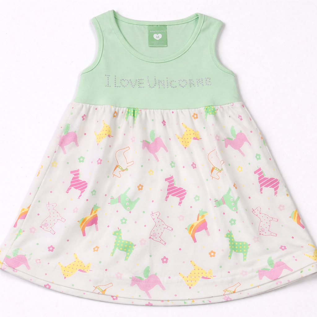 Baby Girls Unicorn Print A-Line Dress - Green