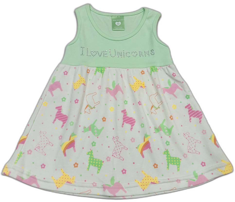 Baby Girls Unicorn Print A-Line Dress - Green