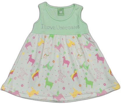 Baby Girls Unicorn Print A-Line Dress - Green
