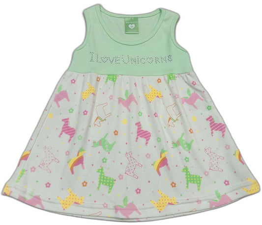 Baby Girls Unicorn Print A-Line Dress - Green
