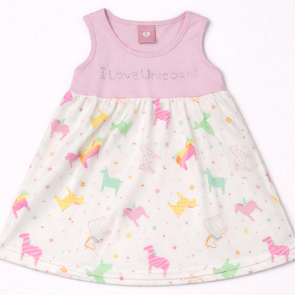 Baby Girls Unicorn Print A-Line Dress - Pink