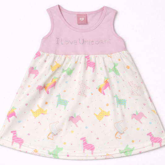 Baby Girls Unicorn Print A-Line Dress - Pink