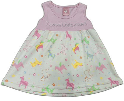 Baby Girls Unicorn Print A-Line Dress - Pink