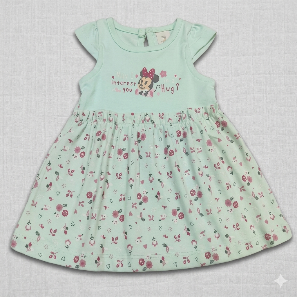 Baby Girls Floral Print A-Line Dress - Green