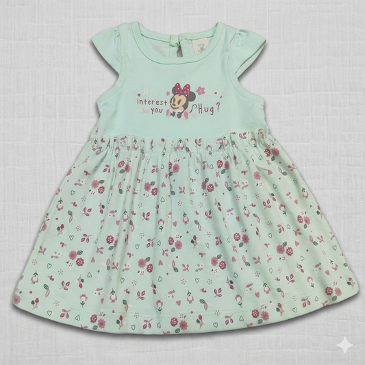 Baby Girls Floral Print A-Line Dress - Green