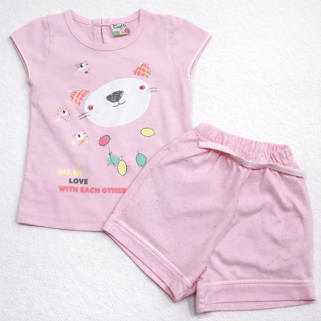 Guffi Baby Girls Pink Printed Top & Shorts Set Cotton Summer Outfit - Cutypi