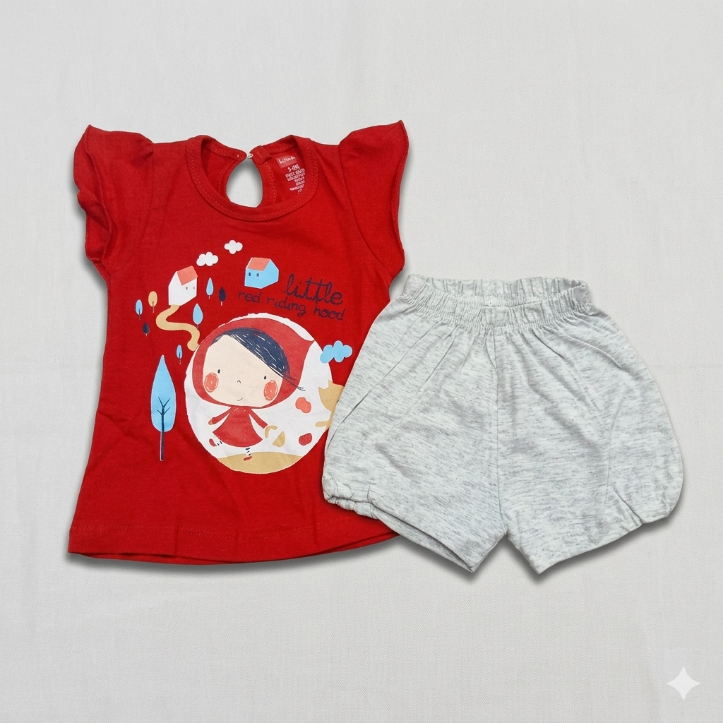Luvlap Baby Girls Red Printed Top & Red Shorts Set Cotton Summer Outfit - Cutypi