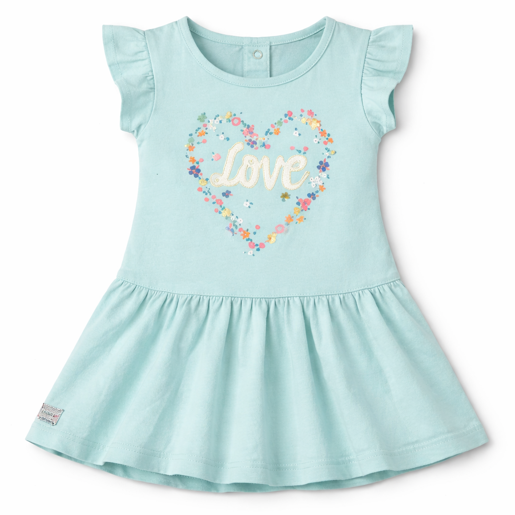 Cutypi Baby Girl Cotton Dress Love Heart Print Blue Casual Summer Frock - Cutypi
