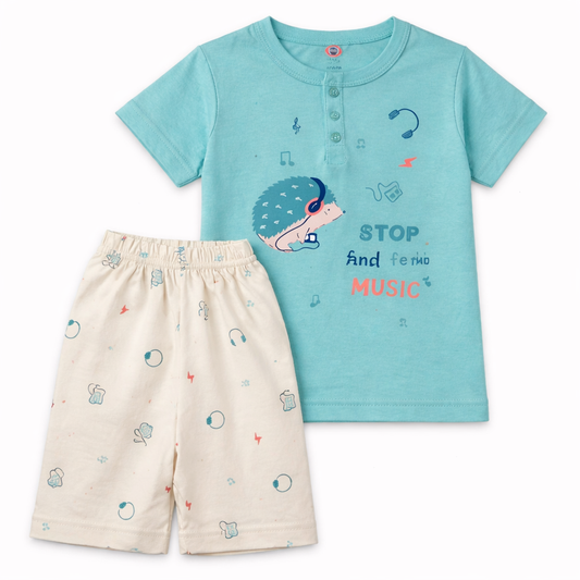 Zero Boys Cotton T-Shirt & Shorts Set – Blue Music Theme