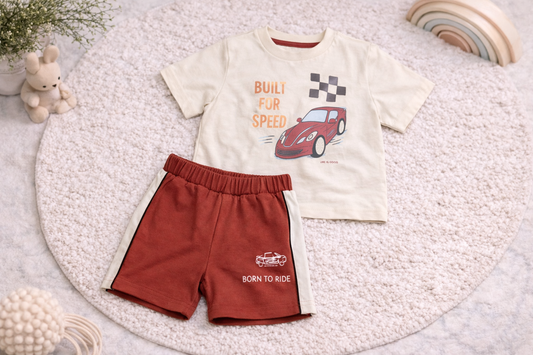 Cucumber Baby Boys Car Print T-Shirt & Shorts Set Cotton Sports Outfit  - Cutypi