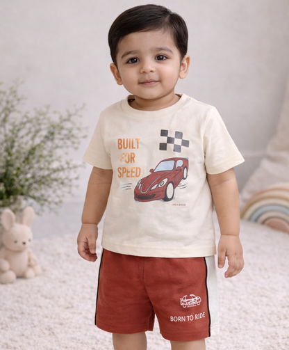 Baby Boys Car Print T-Shirt & Shorts Set Cotton Sports Outfit